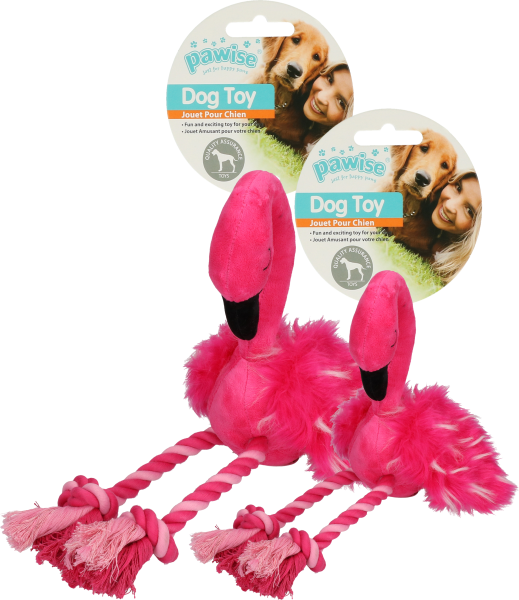 flamingo dog toy with rope legs