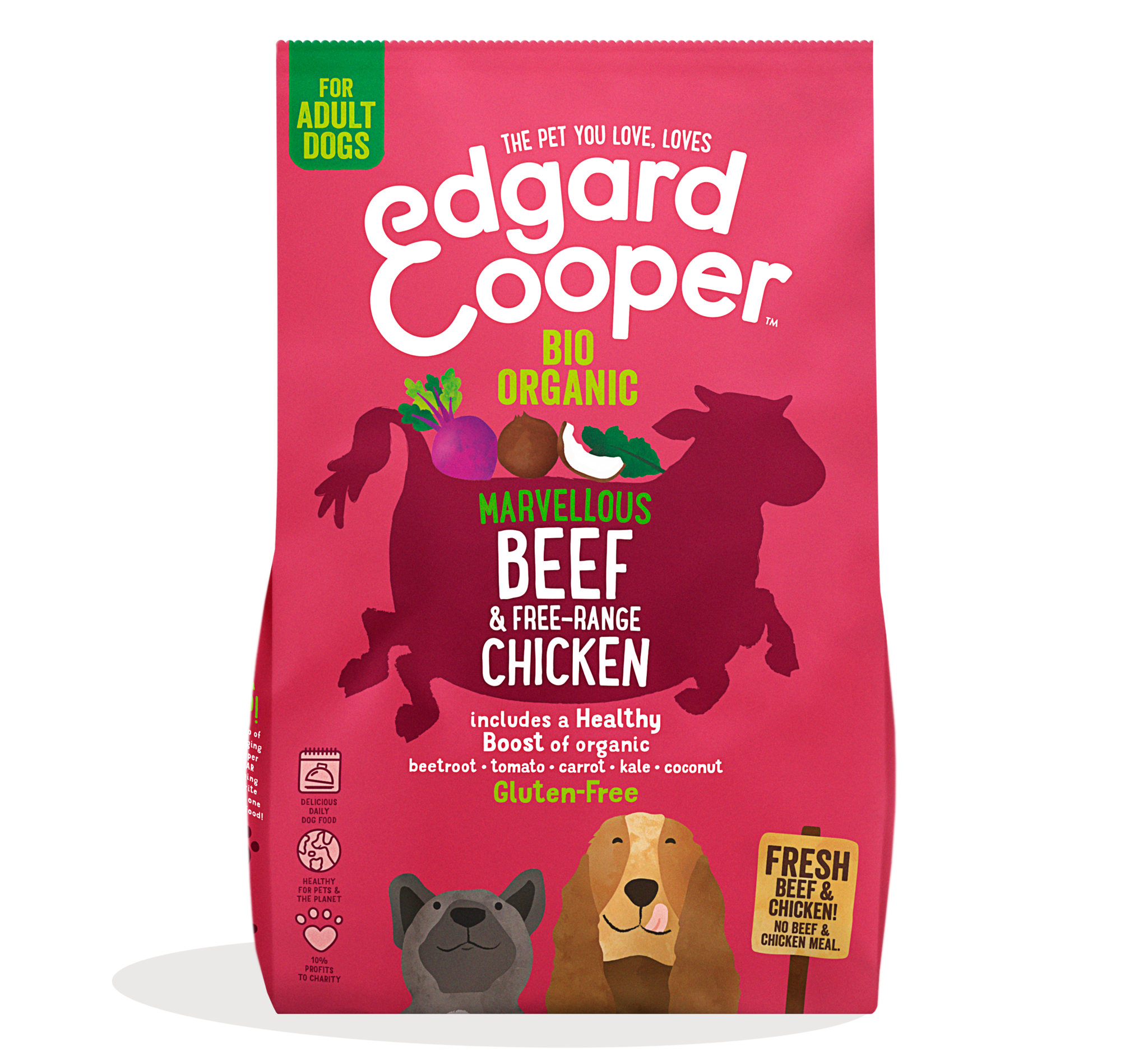 Poulet élevé en liberté & Bœuf frais et bio aux betteraves, noix de coco et chou bio